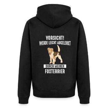 Foxterrier Drahthaar Hund - Unisex Premium Bio Zip Hoodie - Schwarz - Hinten - Nico (187cm)