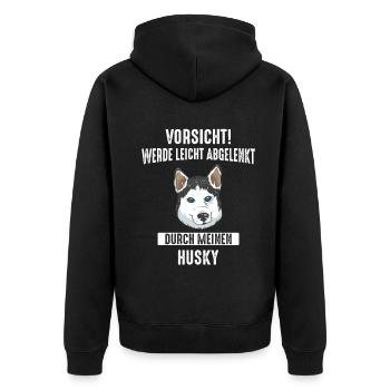 Husky Siberian Husky Hund - Unisex Premium Bio Zip Hoodie - Schwarz - Hinten - Nico (187cm)