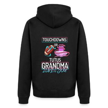 Touchdowns ou Tutus Grand-mère t’aime - Veste à capuche bio Premium Unisexe - noir - Dos - Nico (187cm)