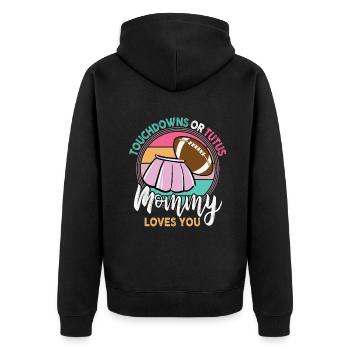 Touchdowns ou Tutus Mommy T’aime - Veste à capuche bio Premium Unisexe - noir - Dos - Nico (187cm)