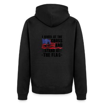 Patriotic Christian Kneel at Crass Stand At Flag - Unisex Premium Organic Zip Hoodie - black - Back - Nico (187cm)