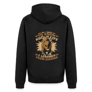 Bison Büffel Bulle Buffalo Bisons - Unisex Premium Bio Zip Hoodie - Schwarz - Hinten - Nico (187cm)