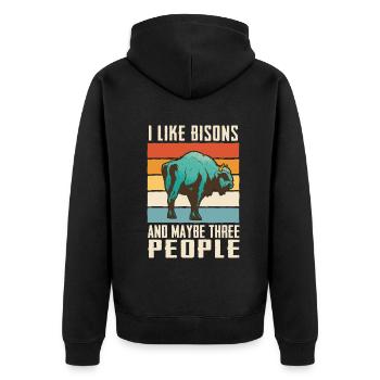 Bison Büffel Bulle Buffalo Bisons - Unisex Premium Bio Zip Hoodie - Schwarz - Hinten - Nico (187cm)