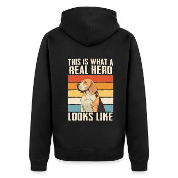 Beagle Hund - Unisex Premium Bio Zip Hoodie - Schwarz - Hinten - Nico (187cm)