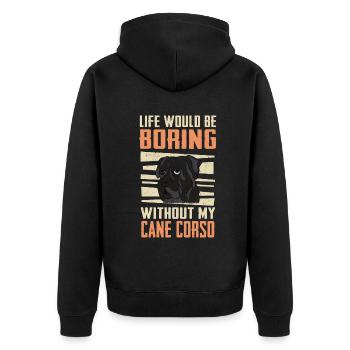 Cane Corso Hund - Unisex Premium Bio Zip Hoodie - Schwarz - Hinten - Nico (187cm)