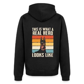 Doberman Pinscher Dog - Unisex Premium Organic Zip Hoodie - black - Back - Nico (187cm)