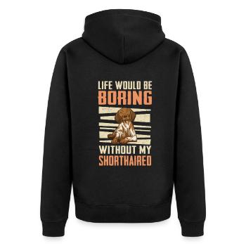 Deutsch Kurzhaar Hund - Unisex Premium Bio Zip Hoodie - Schwarz - Hinten - Nico (187cm)