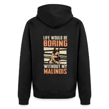 Malinois Hund - Unisex Premium Bio Zip Hoodie - Schwarz - Hinten - Nico (187cm)