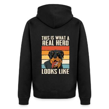 Rottweiler Hund - Unisex Premium Bio Zip Hoodie - Schwarz - Hinten - Nico (187cm)
