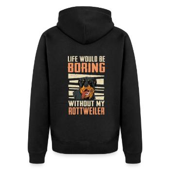 Rottweiler Hund - Unisex Premium Bio Zip Hoodie - Schwarz - Hinten - Nico (187cm)