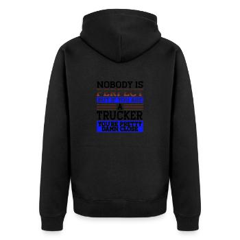 Trucker Gift Nobody Perfect Trucker Damn Close - Veste à capuche bio Premium Unisexe - noir - Dos - Nico (187cm)