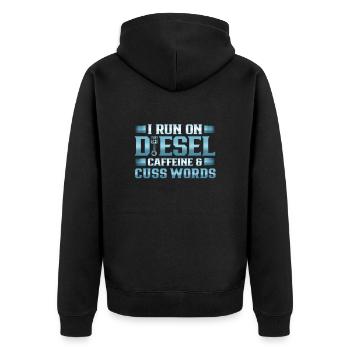 Chauffeur de camion courir sur Deisel Caféine Cuss Mots - Veste à capuche bio Premium Unisexe - noir - Dos - Nico (187cm)