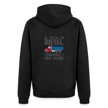 Trucker Geschenk Run auf Diesel Koffein Cuss Worte - Unisex Premium Bio Zip Hoodie - Schwarz - Hinten - Nico (187cm)