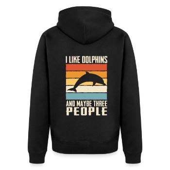Delfin Meeresfische Delfine Fisch Tier - Unisex Premium Bio Zip Hoodie - Schwarz - Hinten - Nico (187cm)
