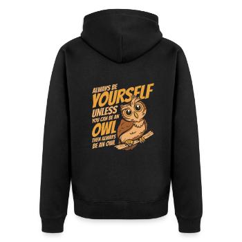 Eule Vogel Tier Eulen - Unisex Premium Bio Zip Hoodie - Schwarz - Hinten - Nico (187cm)