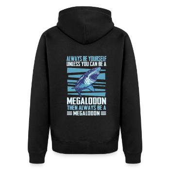 Megalodon Hai Otodus - Unisex Premium Bio Zip Hoodie - Schwarz - Hinten - Nico (187cm)