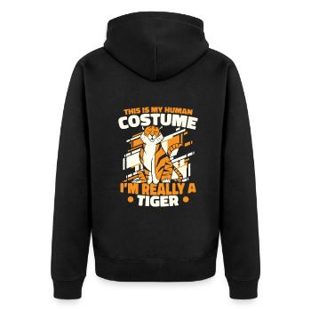 Tiger Tier Zoo Wildtier - Unisex Premium Bio Zip Hoodie - Schwarz - Hinten - Nico (187cm)
