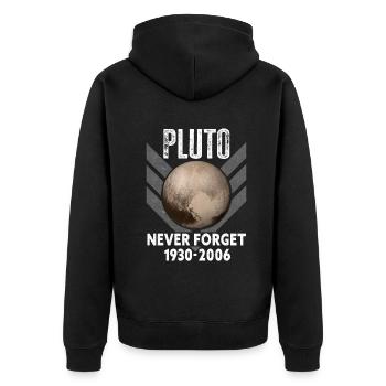 Never Forget Pluto Design Retro Style Funny Space - Unisex Premium Bio Zip Hoodie - Schwarz - Hinten - Nico (187cm)