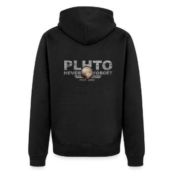 Never Forget Pluto Design Retro Style Funny Space - Unisex Premium Bio Zip Hoodie - Schwarz - Hinten - Nico (187cm)