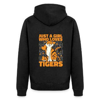 Tiger Tier Zoo Wildtier - Unisex Premium Bio Zip Hoodie - Schwarz - Hinten - Nico (187cm)