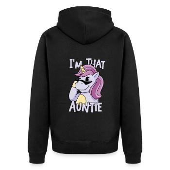 I am That Auntie - Unisex Premium Bio Zip Hoodie - Schwarz - Hinten - Nico (187cm)