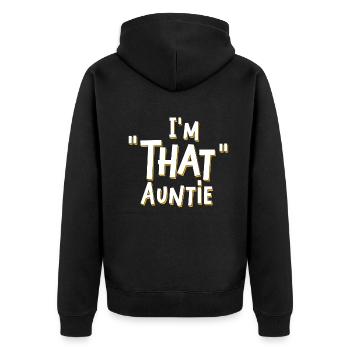 I am That Auntie - Unisex Premium Bio Zip Hoodie - Schwarz - Hinten - Nico (187cm)