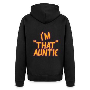 I am That Auntie - Unisex Premium Bio Zip Hoodie - Schwarz - Hinten - Nico (187cm)