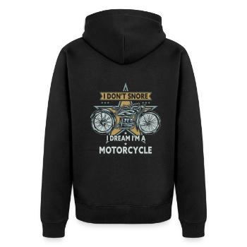 I Don't Snore I Dream I'm A Motorcycle - Unisex Premium Bio Zip Hoodie - Schwarz - Hinten - Nico (187cm)