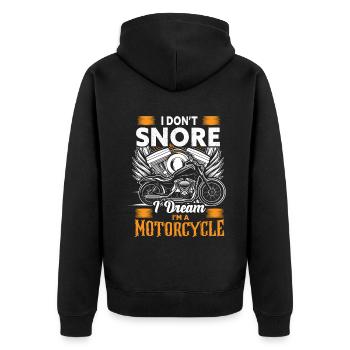 I Don't Snore I Dream I'm A Motorcycle - Unisex Premium Bio Zip Hoodie - Schwarz - Hinten - Nico (187cm)