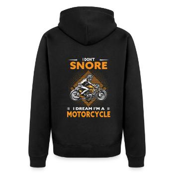 I Don't Snore I Dream I'm A Motorcycle - Unisex Premium Bio Zip Hoodie - Schwarz - Hinten - Nico (187cm)