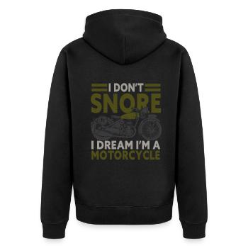 I Don't Snore I Dream I'm A Motorcycle - Unisex Premium Bio Zip Hoodie - Schwarz - Hinten - Nico (187cm)