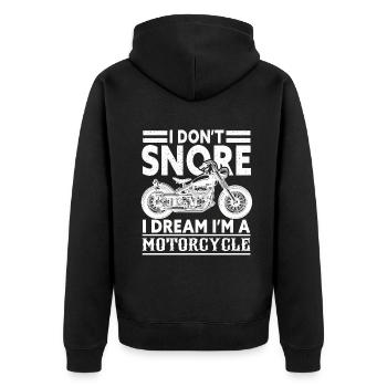 I Don't Snore I Dream I'm A Motorcycle - Unisex Premium Bio Zip Hoodie - Schwarz - Hinten - Nico (187cm)