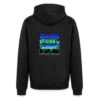 Reading is My Jam Fun Book Lover Gift Ideas - Unisex Premium Organic Zip Hoodie - black - Back - Nico (187cm)