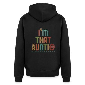 I am That Auntie - Unisex Premium Bio Zip Hoodie - Schwarz - Hinten - Nico (187cm)