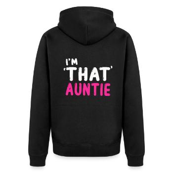 I am That Auntie - Unisex Premium Bio Zip Hoodie - Schwarz - Hinten - Nico (187cm)