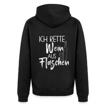 Ich Rette Wein Aus Flaschen - Unisex Premium Bio Zip Hoodie - Schwarz - Hinten - Nico (187cm)