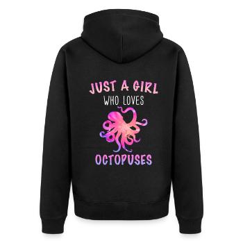 Octopus Kraken Cuttlefish Tier - Unisex Premium Bio Zip Hoodie - Schwarz - Hinten - Nico (187cm)