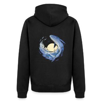 Wal Wale Ozean Blauwal Buckelwal - Unisex Premium Bio Zip Hoodie - Schwarz - Hinten - Nico (187cm)
