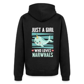 Narwal Wal Ozean Narwale Wale - Unisex Premium Bio Zip Hoodie - Schwarz - Hinten - Nico (187cm)