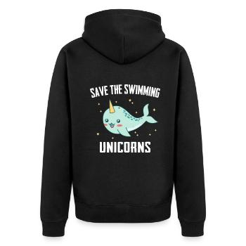 Narwal Wal Ozean Narwale Wale - Unisex Premium Bio Zip Hoodie - Schwarz - Hinten - Nico (187cm)
