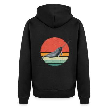 Narwal Wal Ozean Narwale Wale - Unisex Premium Bio Zip Hoodie - Schwarz - Hinten - Nico (187cm)