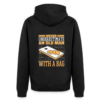 Cornhole Bean Bag Cornhole Spieler - Unisex Premium Bio Zip Hoodie - Schwarz - Hinten - Nico (187cm)