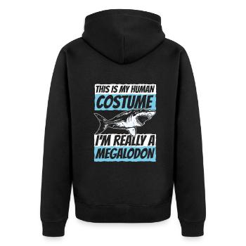 Megalodon Hai Otodus - Unisex Premium Bio Zip Hoodie - Schwarz - Hinten - Nico (187cm)