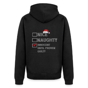 Nice Naughty Innocent Until Proven Guilty - Unisex Premium Organic Zip Hoodie - black - Back - Nico (187cm)