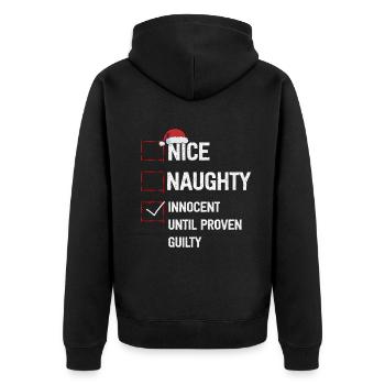 Nice Naughty Innocent Until Proven Guilty - Unisex Premium Organic Zip Hoodie - black - Back - Nico (187cm)