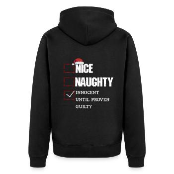 Nice Naughty Innocent Until Proven Guilty - Unisex Premium Organic Zip Hoodie - black - Back - Nico (187cm)