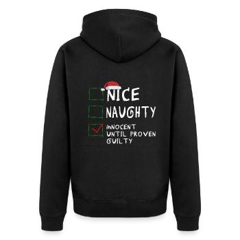 Nice Naughty Innocent Until Proven Guilty - Unisex Premium Organic Zip Hoodie - black - Back - Nico (187cm)