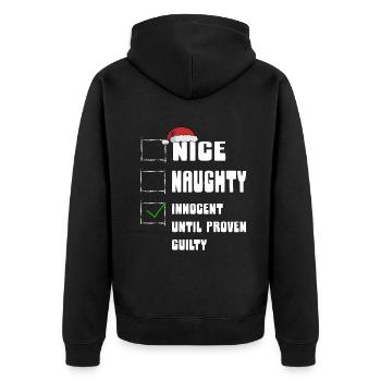 Nice Naughty Innocent Until Proven Guilty - Unisex Premium Organic Zip Hoodie - black - Back - Nico (187cm)
