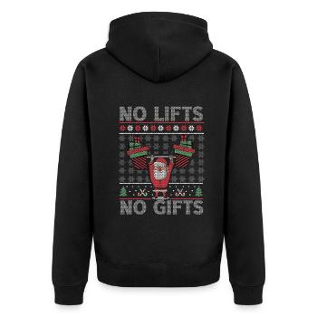 No Lifts No Gifts Christmas Gym Ugly Santa - Unisex Premium Bio Zip Hoodie - Schwarz - Hinten - Nico (187cm)