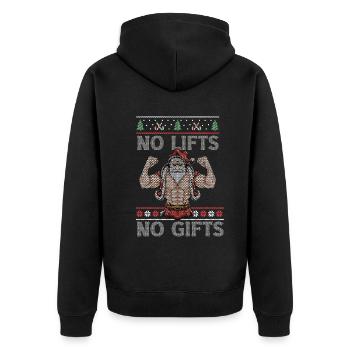 No Lifts No Gifts Christmas Gym Ugly Santa - Unisex Premium Bio Zip Hoodie - Schwarz - Hinten - Nico (187cm)
